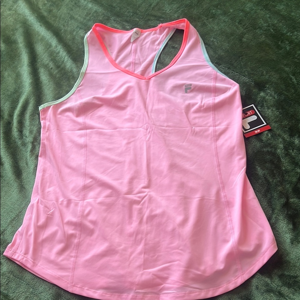 Fila Light Pink Racerback Performance Tank with Coral Trim new ! Size Large
